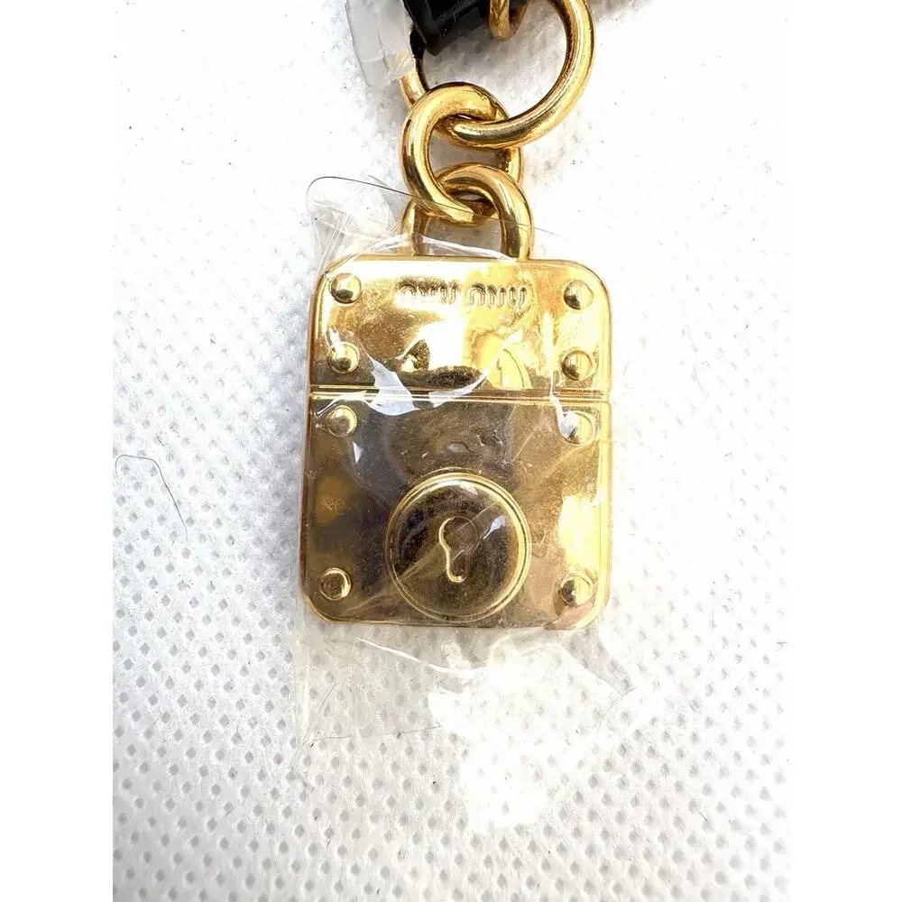 Miu Miu Gold Padlock Phone Charm Bag Charm Keychain Black Strap NWT Designer